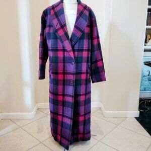 ESPRIT RARE Vintage 1983 PLAID Wool Blend Full-Length Coat Made in Italy Size M